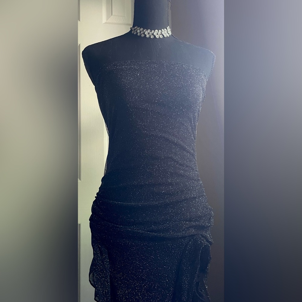 Strapless Black Sparkle Evening Dress